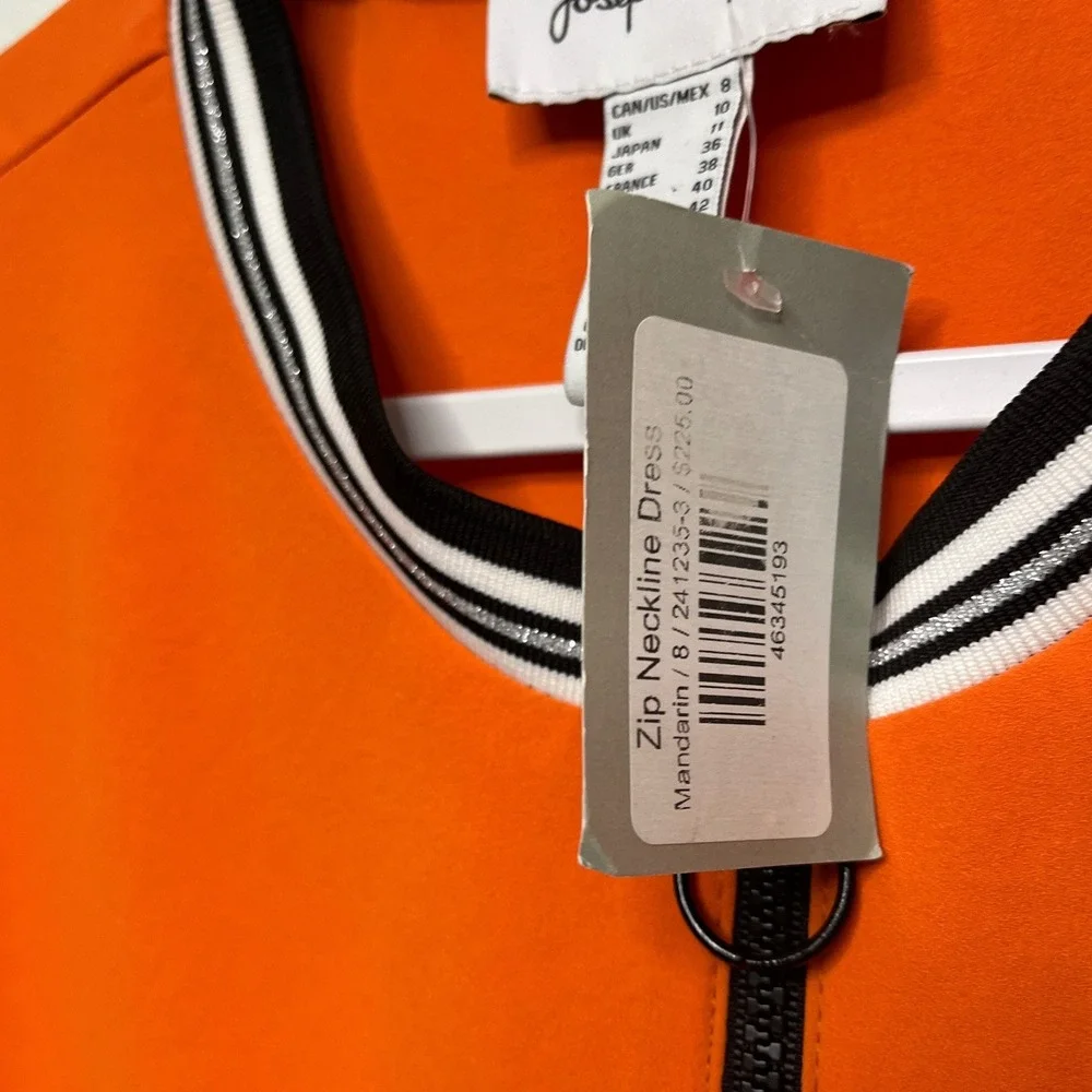 Joseph Ribkoff Orange Zip Front Sporty Shift‎ Dress Striped Trim Sz 8 Luxury